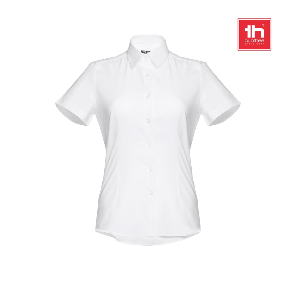 THC LONDON WOMEN WH. Oxford overhemd met korte mouwen voor dames. Witte kleur - met logo of onbedrukt