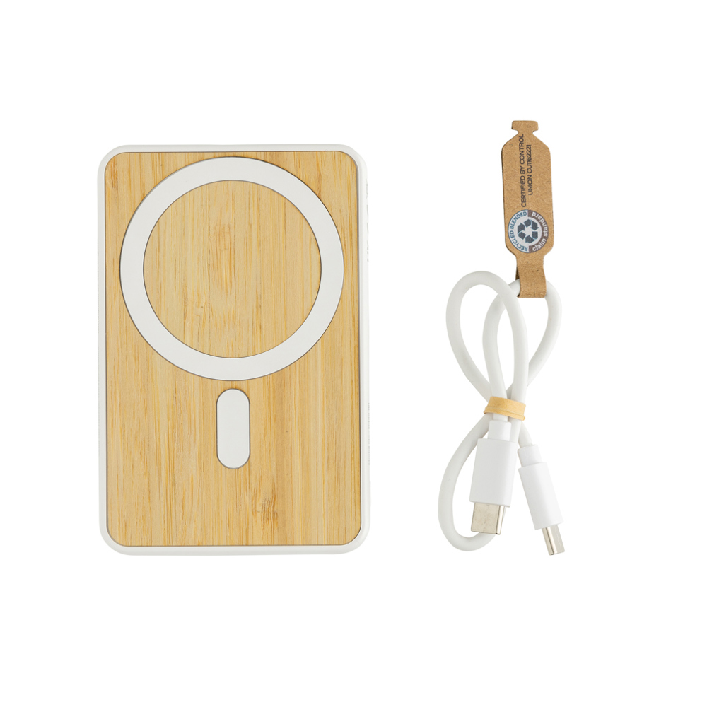 Zen RCS rplastic 5000 mah 5W magnetische bamboe powerbank - voor bedrijven en relatiegeschenken - wit (± PMS White)
