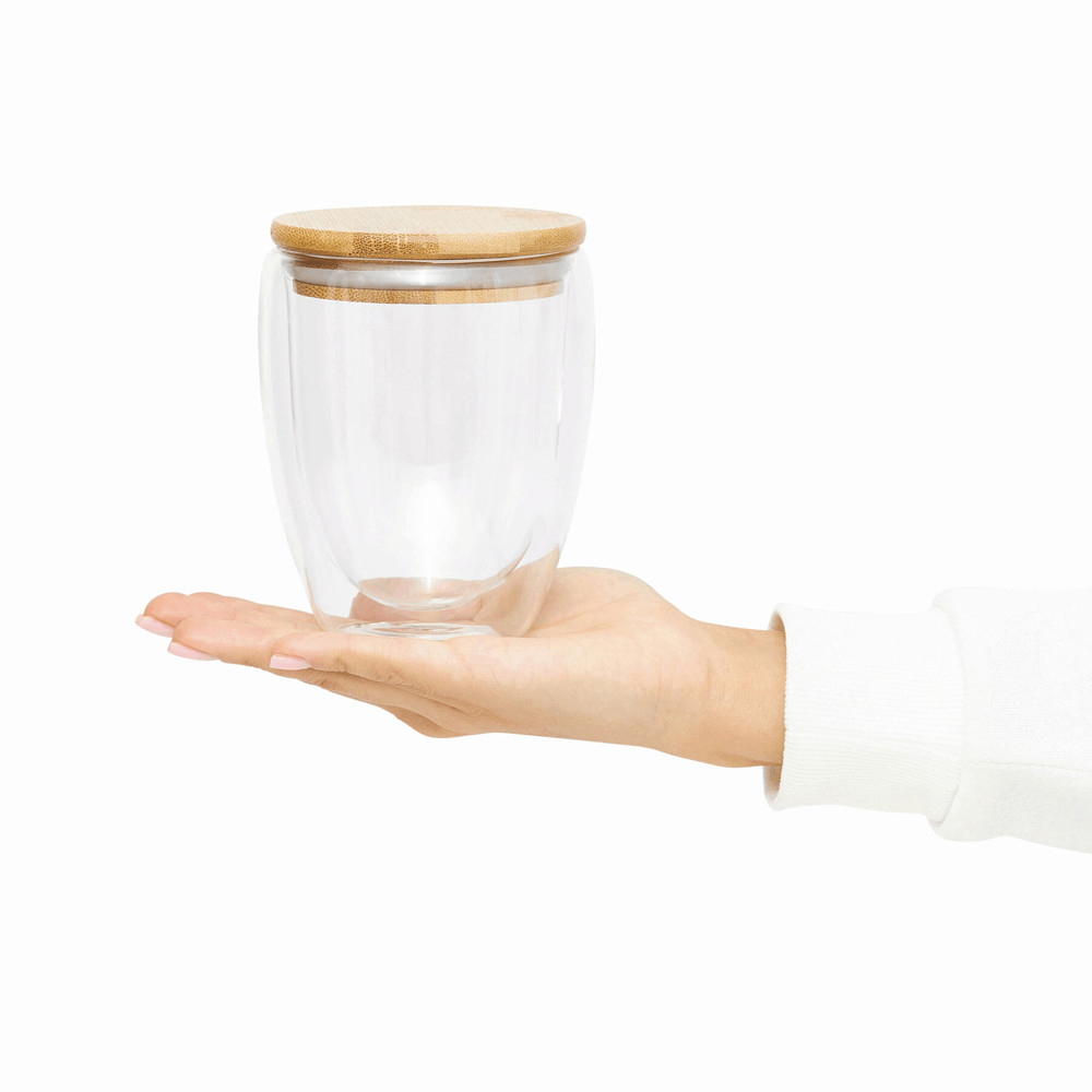 BAMBOO ART M - Dubbelwandig glas, inhoud ca. 350 ml. - voor bedrijven en relatiegeschenken