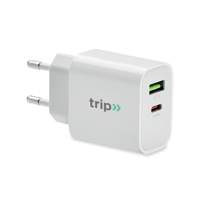 PORT - 18W 2-poorts USB EU-stekker - bedrukt of onbedrukt verkrijgbaar