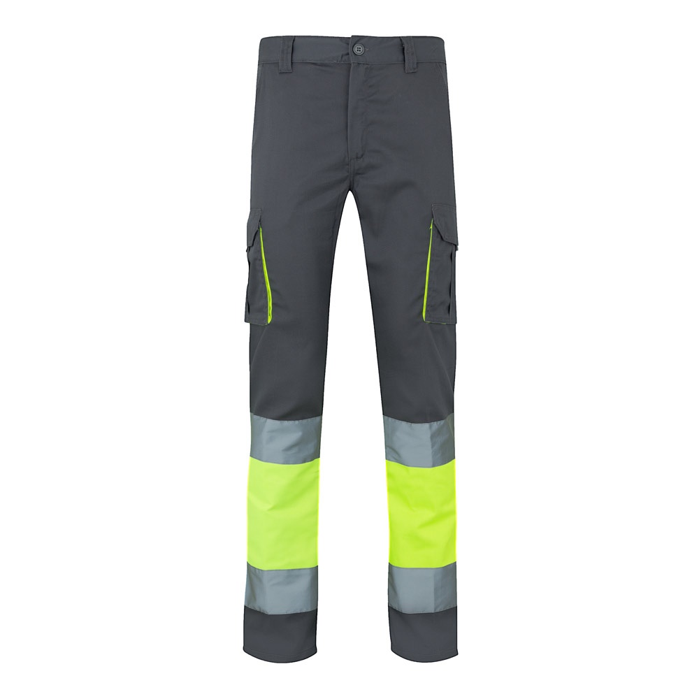 VL ZEUS. Tweekleurige stretchbroek met meerdere zakken (240 g/m²), van katoen (46%), EME (38%) en polyester - Grijs, Geel