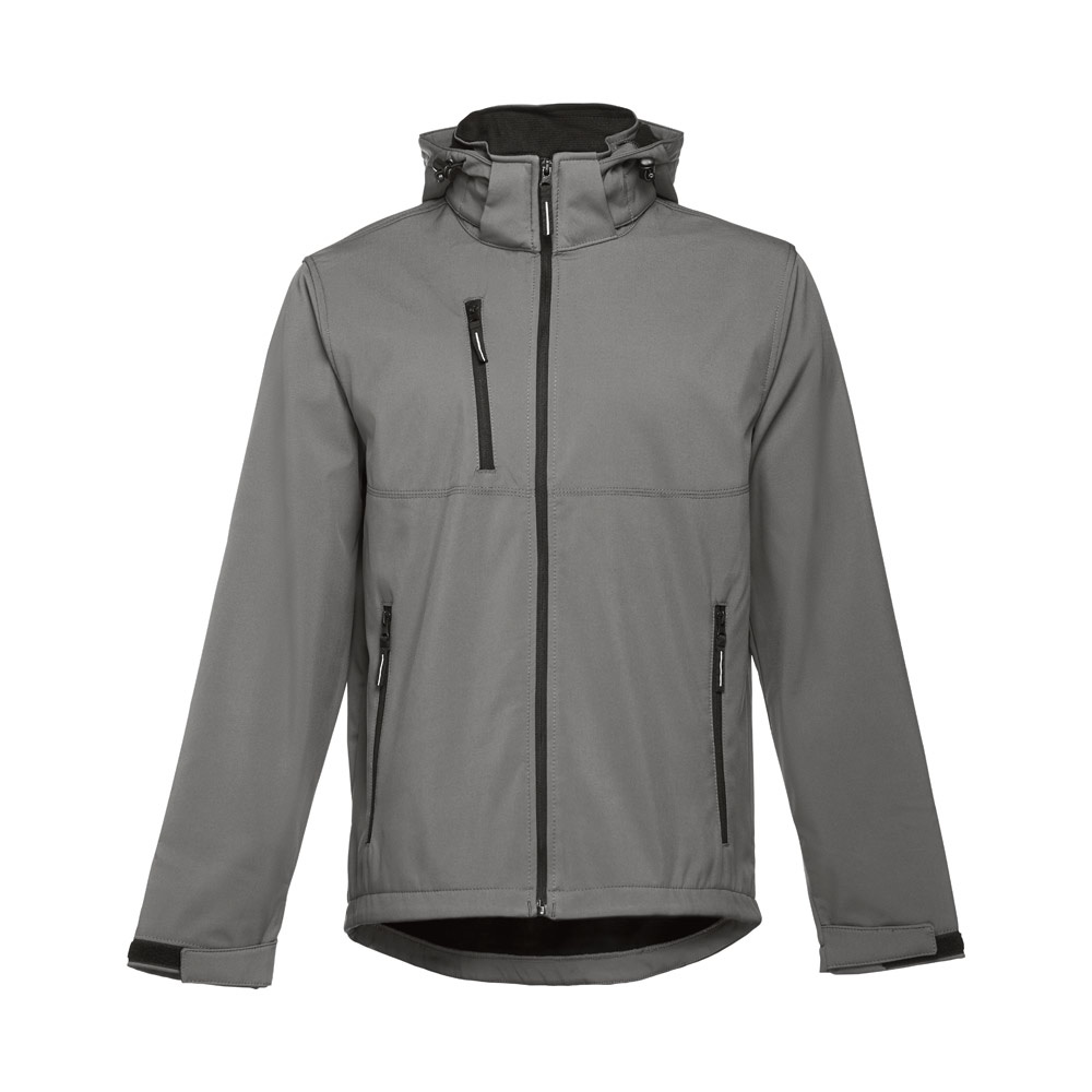 THC ZAGREB. Softshell herenjack van polyester en elastaan - bedrukt of onbedrukt verkrijgbaar - Grijs