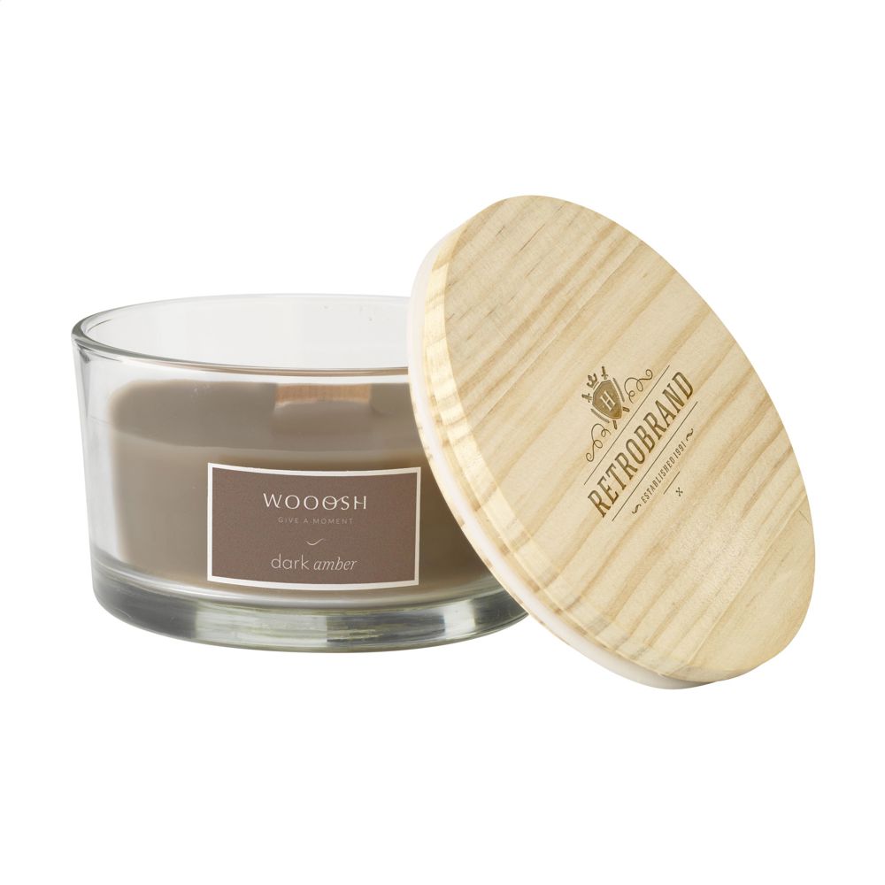 Wooosh Flame Scented Candle Dark Amber - met logo of onbedrukt bestellen