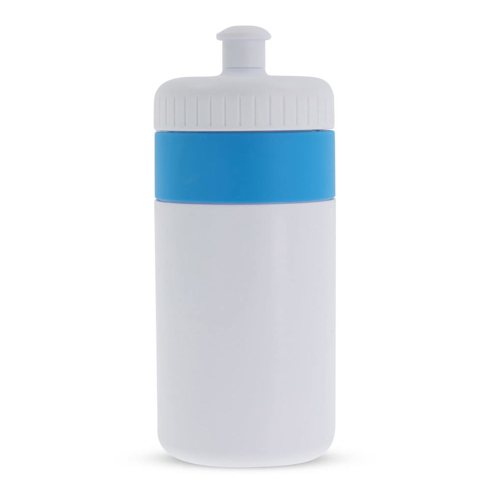 Sportbidon met rand 500ml - voor bedrijven en relatiegeschenken - Wit / Lichtblauw