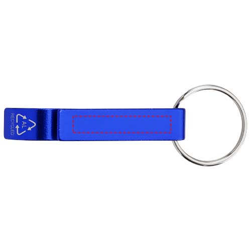 Tao fles- en blikopener van RCS gerecycled aluminium met sleutelhanger