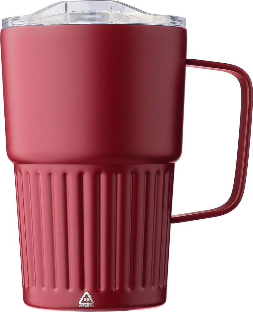 Gerecyclede roestvrijstalen to go mok (450 ml) Calo - met logo of onbedrukt bestellen - bordeaux