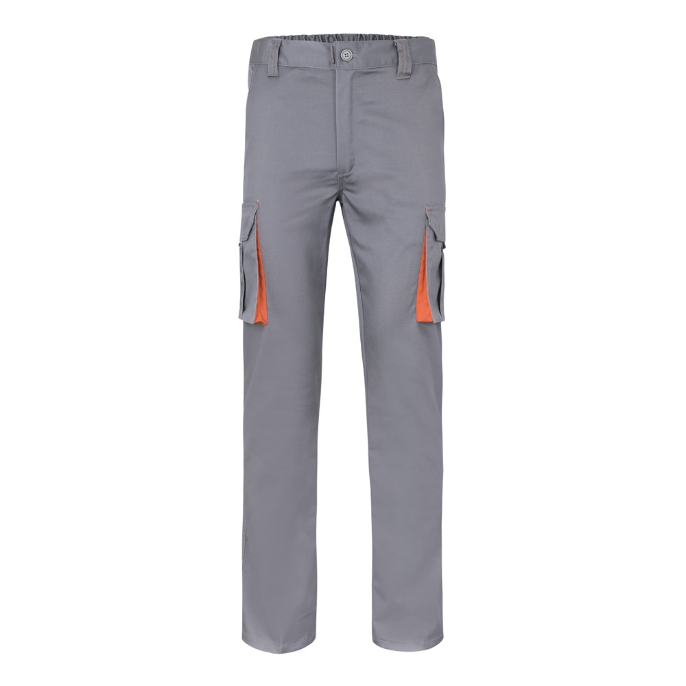 VL FIDES. Tweekleurige stretchbroek met meerdere zakken (240g/m²) van katoen (46%), EME (38%) en polyester - Grijs, Oranje