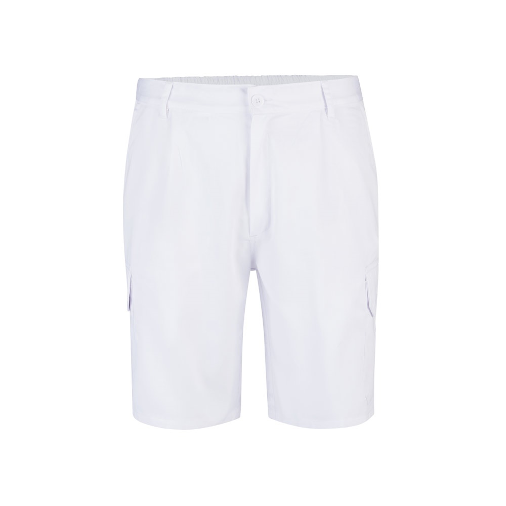 VL CHIONE. Bermuda in keperstof met meerdere zakken (200g/m²), van katoen (35%) en polyester (65%) - met logo - Wit