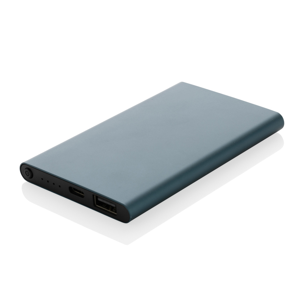 RCS gerecycled plastic/alu 4000 mah powerbank met type C - voor bedrijven en relatiegeschenken - blauw (± PMS 8763C)