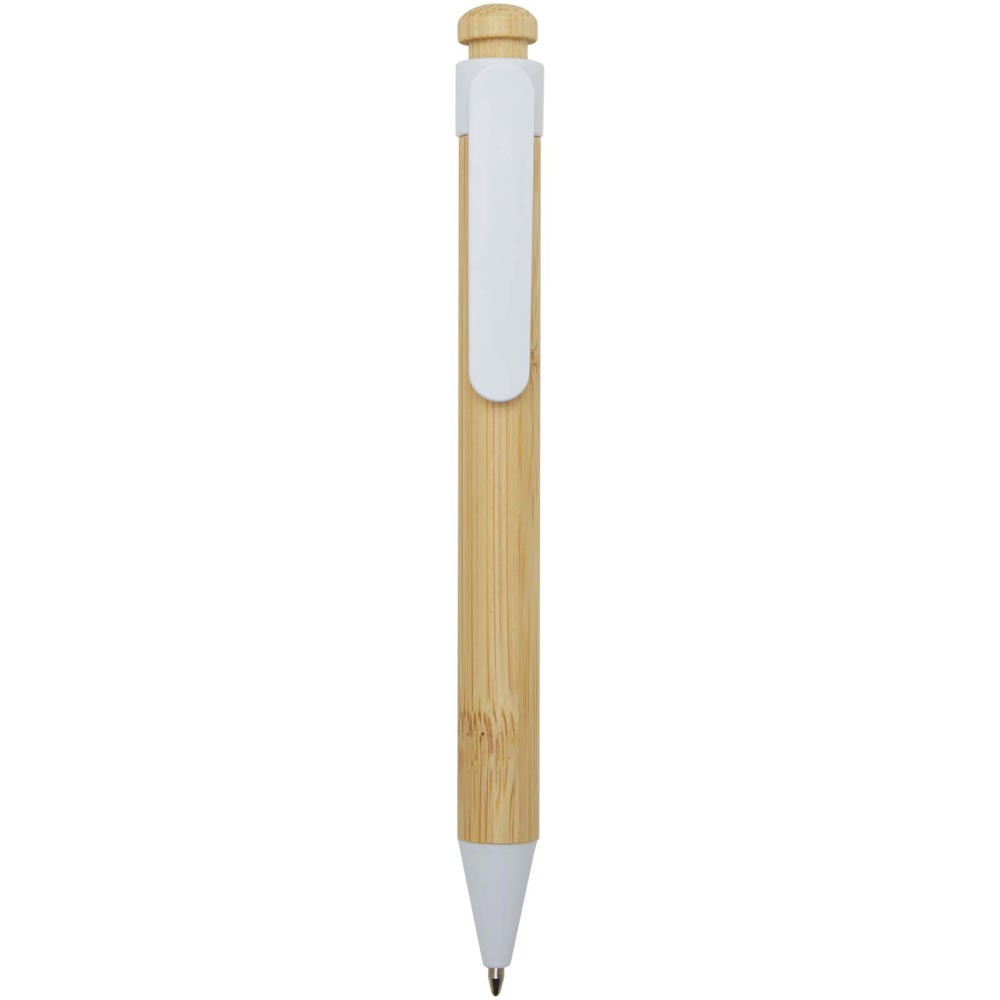 Rattan balpen van bamboe en gerecycled plastic (zwarte inkt) - bedrukt of onbedrukt verkrijgbaar - Wit