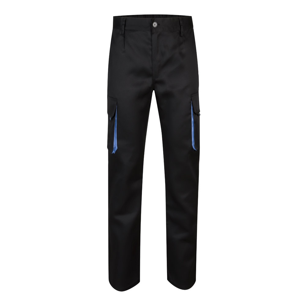 VL HYPNOS. Tweekleurige keperstof broek met meerdere zakken (200g/m²), van katoen (35%) en polyester (65%) - Zwart, Licht blauw