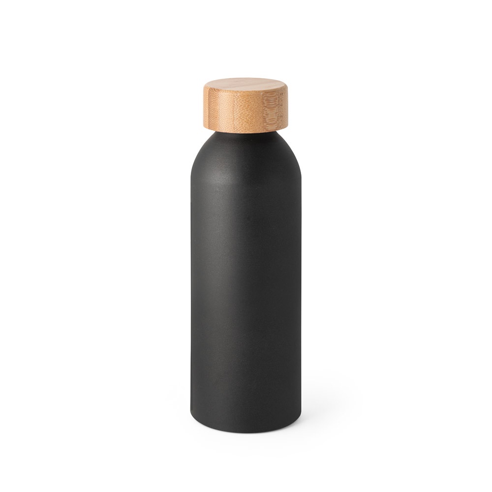 QUETA. Aluminium fles met bamboe deksel 550 mL - met logo of onbedrukt bestellen - zwart