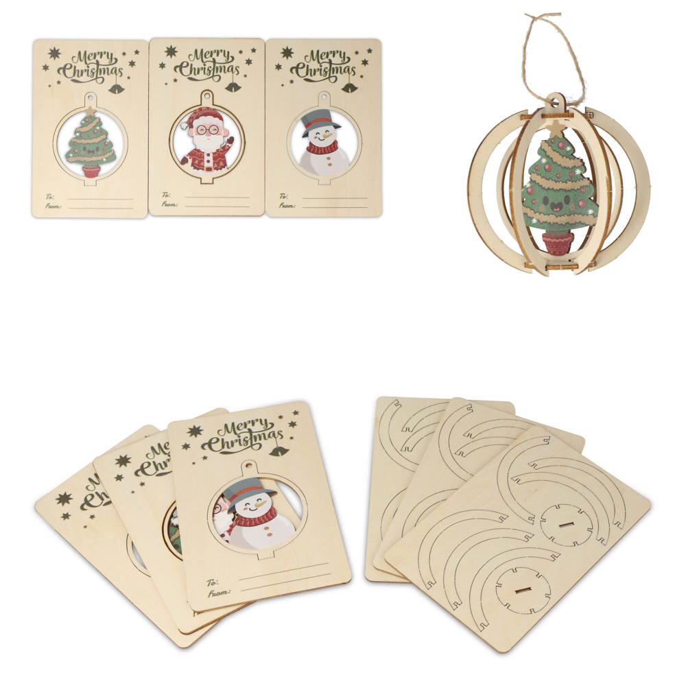 InSideOut Houten kerstornament set van 3 - bedrukt of onbedrukt verkrijgbaar