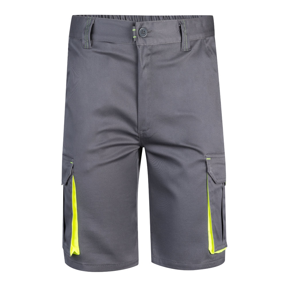 VL HEMERA. Tweekleurige stretch bermuda met meerdere zakken (240g/m²), van katoen (46%), EME (38%) en - Grijs, Geel