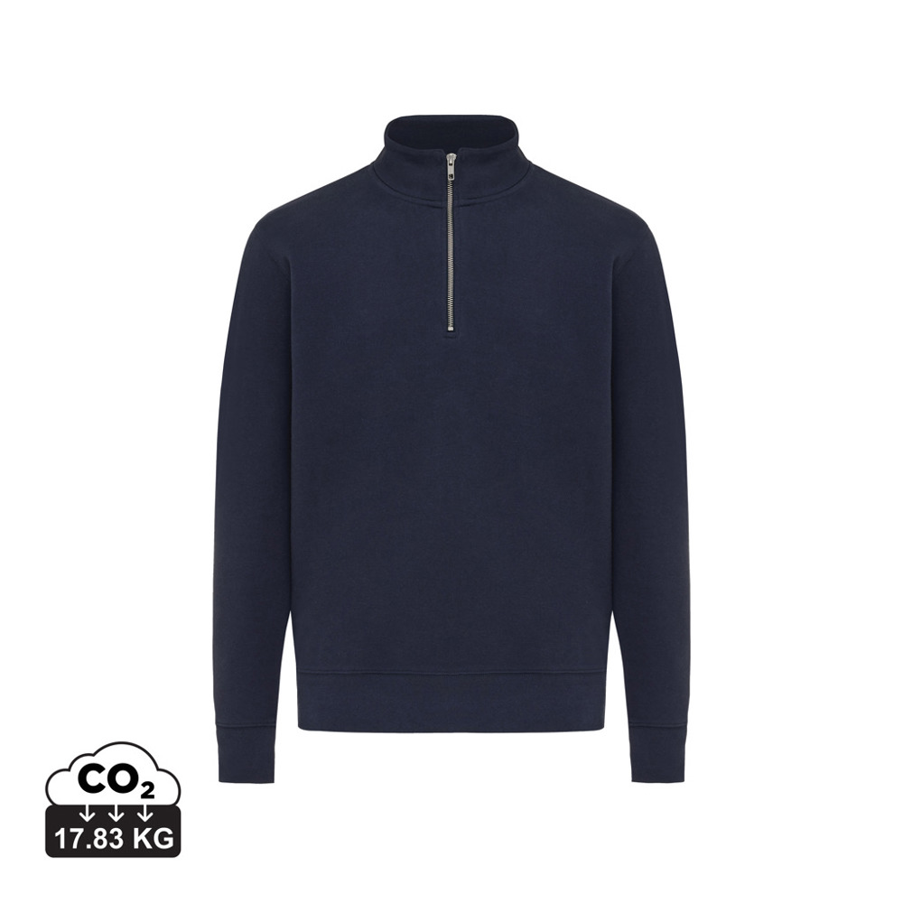 IQONIQ Elgon gerecycled katoen sweater met kwartritssluiting