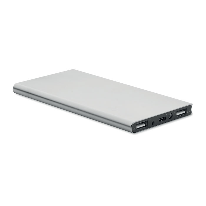 POWERFLAT8C - Powerbank 8000 mAh - met logo of onbedrukt bestellen - Mat zilver