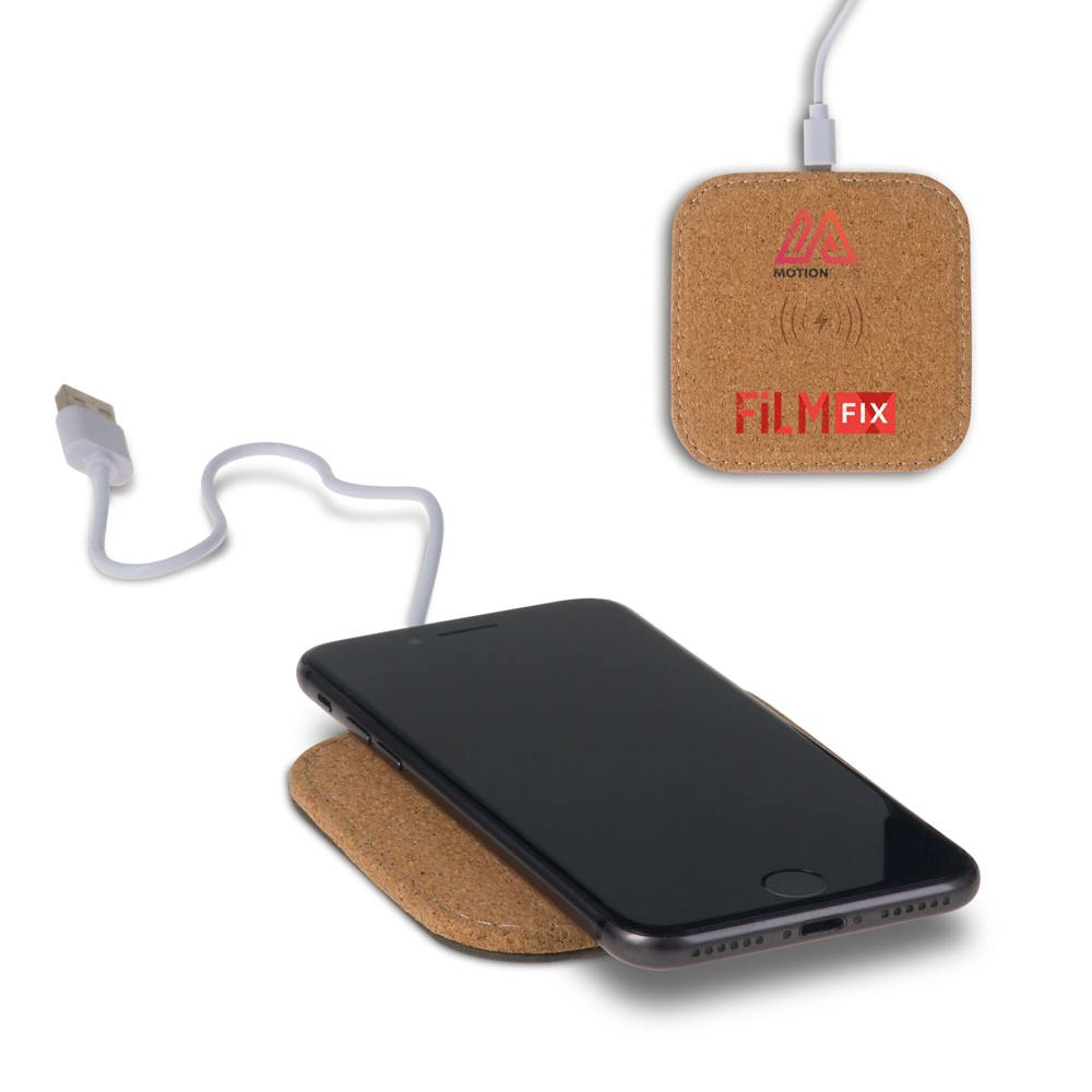 Square cork Wireless charger 5W - met logo of onbedrukt bestellen
