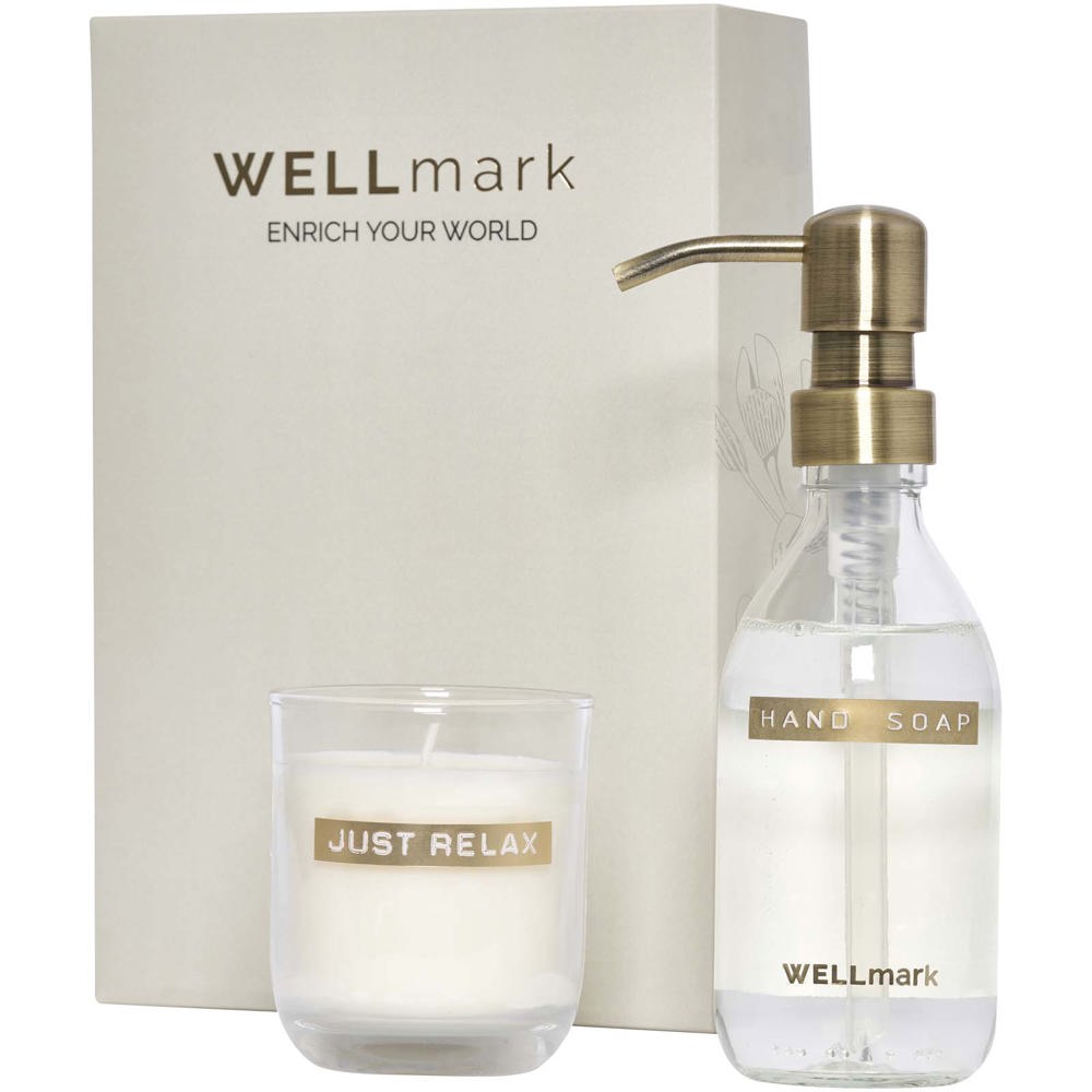 Wellmark Discovery set van 250 ml handzeepdispenser en 150 g geurkaars - bedrukt of onbedrukt verkrijgbaar