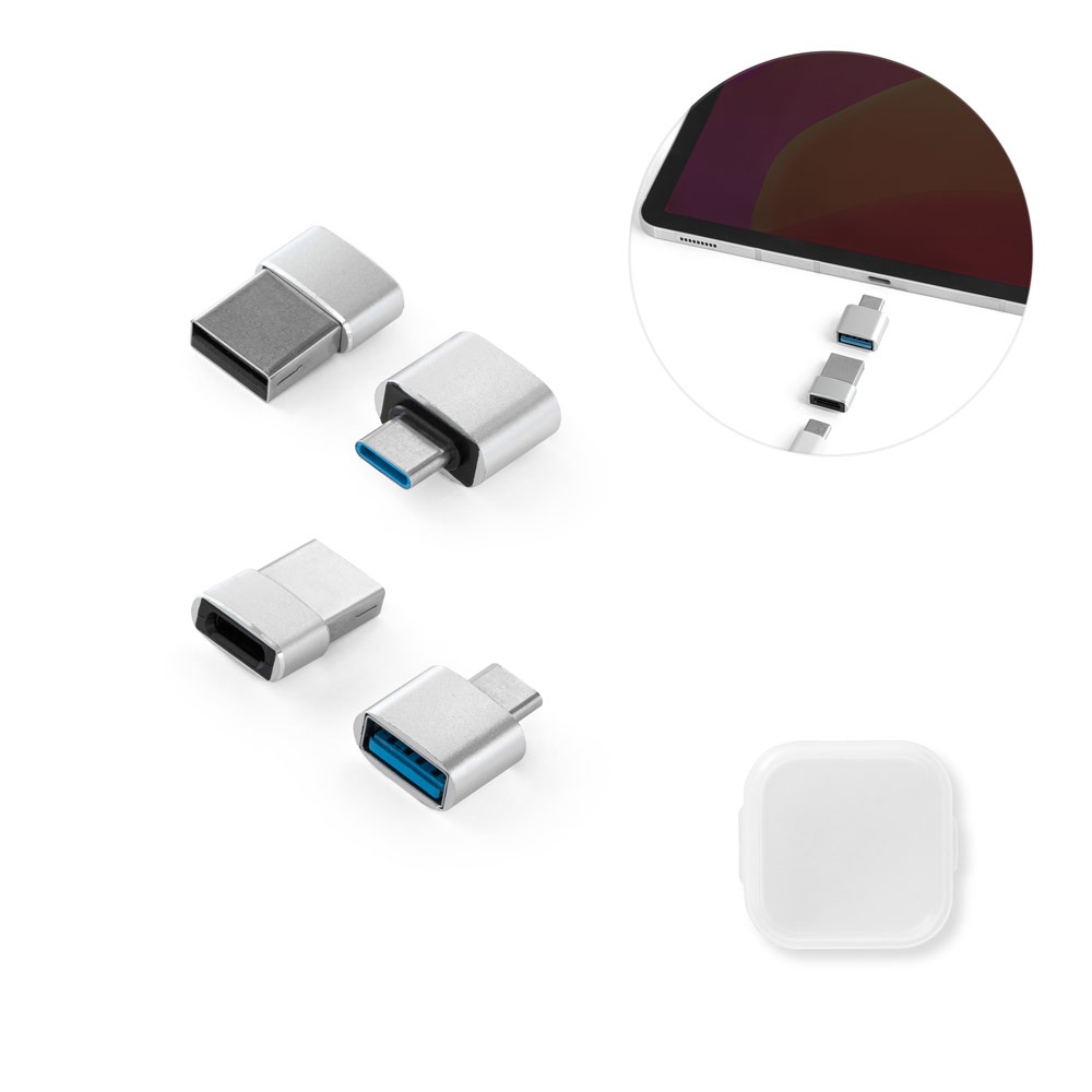 MINSKY. Set van 2 aluminium USB-A / USB-C adapters - bedrukt of onbedrukt verkrijgbaar