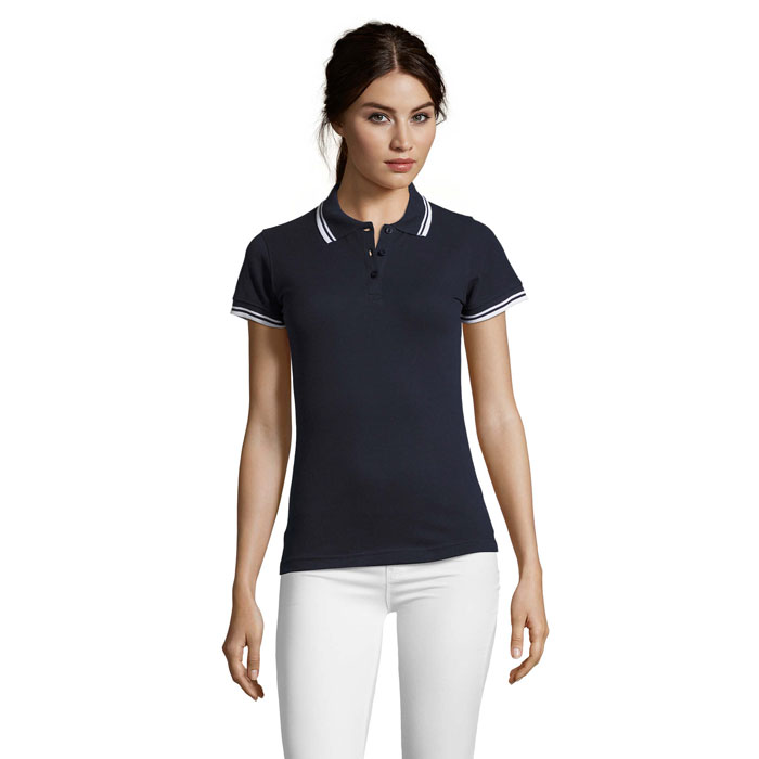PASADENA WOMEN - PASADENA dames polo 200g - voor bedrijven en relatiegeschenken - Franse Marine/wit