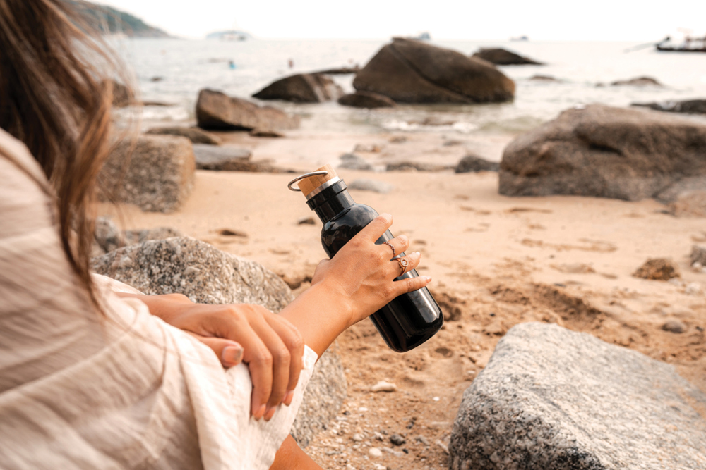 RCS recycled PET fles met bamboe deksel en handvat