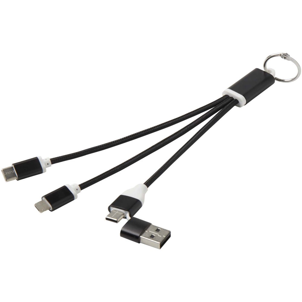 Metal 4-in-1 oplaadkabel van gerecycled aluminium met sleutelhanger