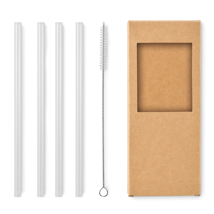 GLAW - 4 herbruikbare glazen rietjes - voor bedrijven en relatiegeschenken
