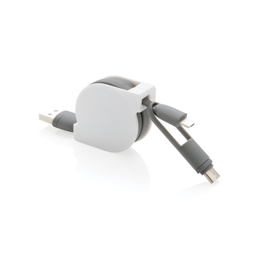 3-in-1 kabel met oprolmechanisme - kopen of bedrukken - grijs (± PMS Grey)