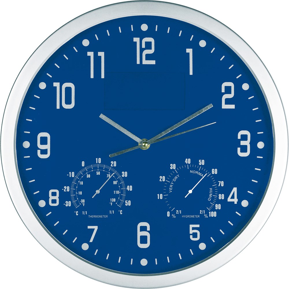 Wandklok met thermometer en hygrometer - kopen of bedrukken - blauw