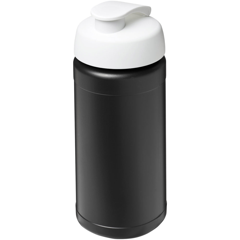 Baseline 500 ml gerecyclede drinkfles met klapdeksel - voor bedrijven en relatiegeschenken - Zwart, Wit