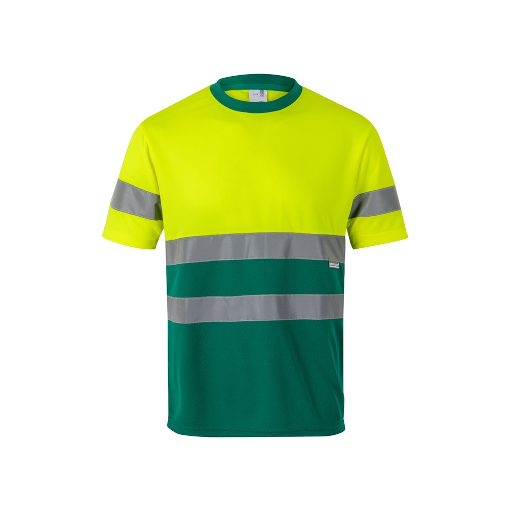 VL BRAHMA LARGE. Tweekleurig technisch bird-eye T-shirt (140g/m²) van polyester (100%) - voor bedrijven en - Groen, Geel