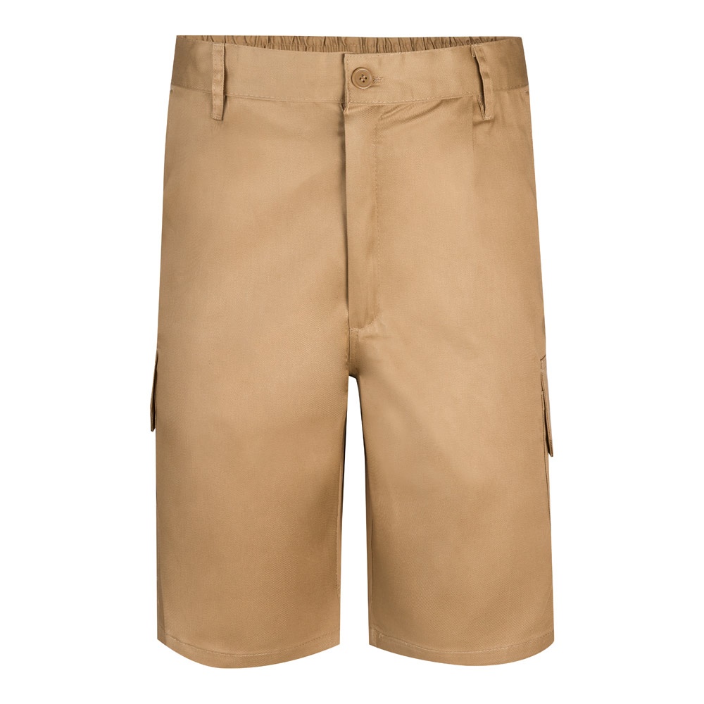 VL CHIONE. Bermuda in keperstof met meerdere zakken (200g/m²), van katoen (35%) en polyester (65%) - met logo - naturel