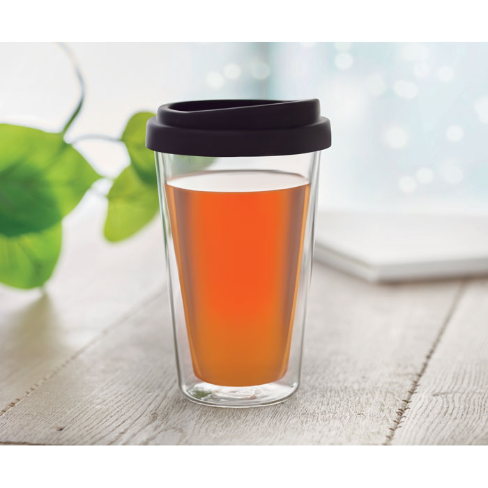 BIELO TUMBLER - Dubbelwandig glas met deksel - met logo of onbedrukt bestellen