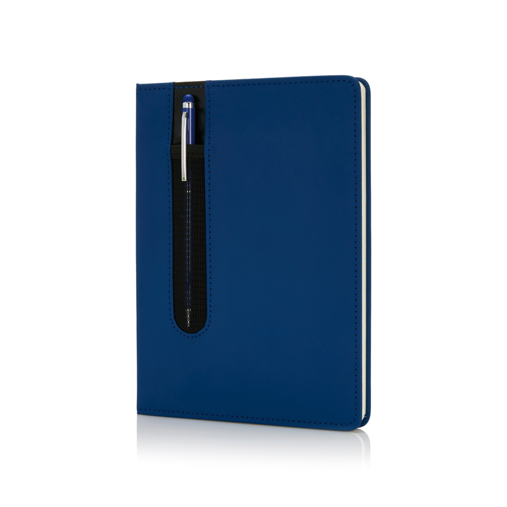 Standaard hardcover PU A5 notitieboek met stylus pen - bedrukt of onbedrukt verkrijgbaar - donkerblauw (± PMS 288)