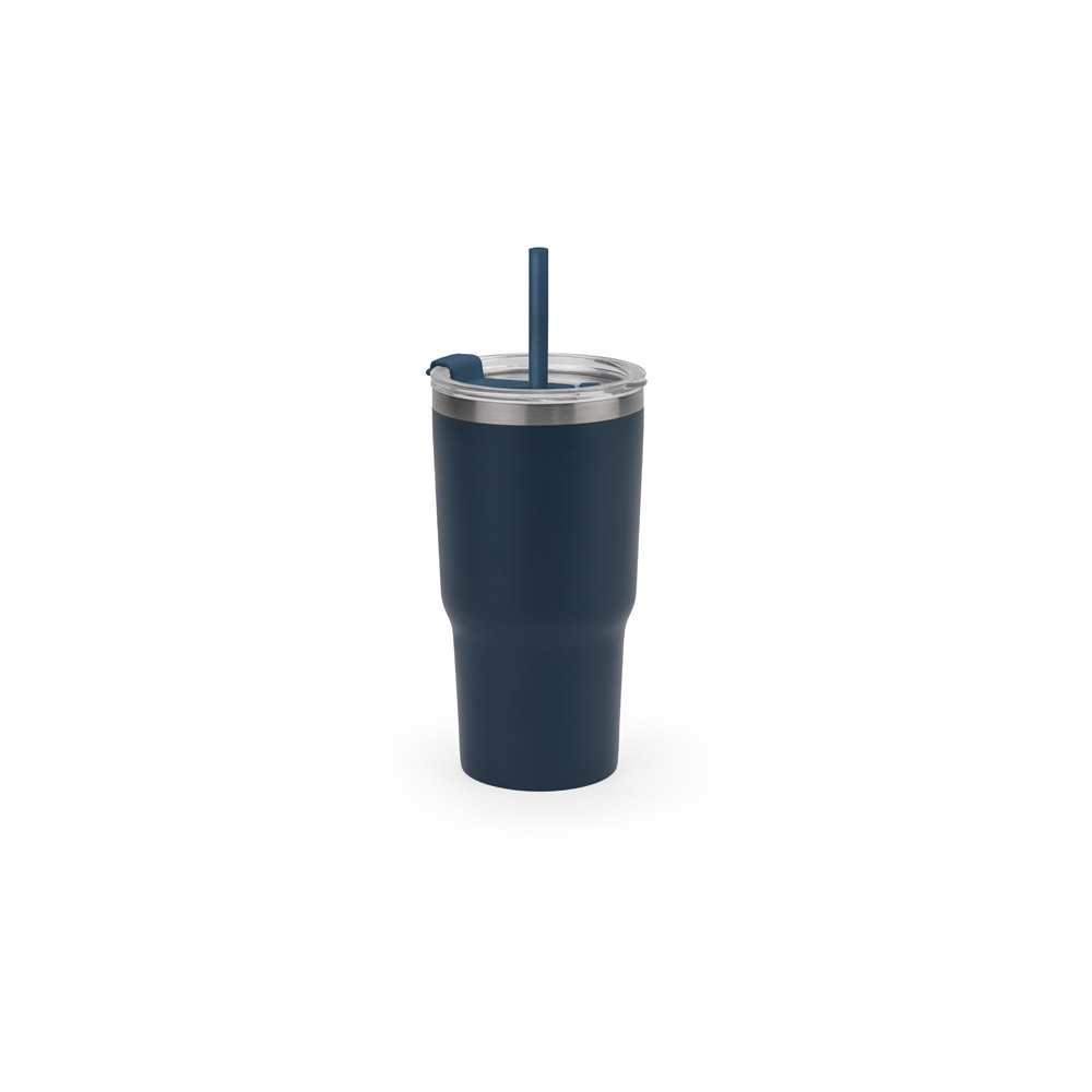 JOYNER M. Compacte roestvrijstalen reisbeker (91% gerecycled) met vacuüm geïsoleerde dubbele wand en een matte - Marineblauw