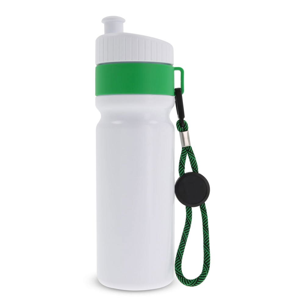 Sportbidon met rand en koord 750ml - met logo of onbedrukt bestellen - Wit / Groen