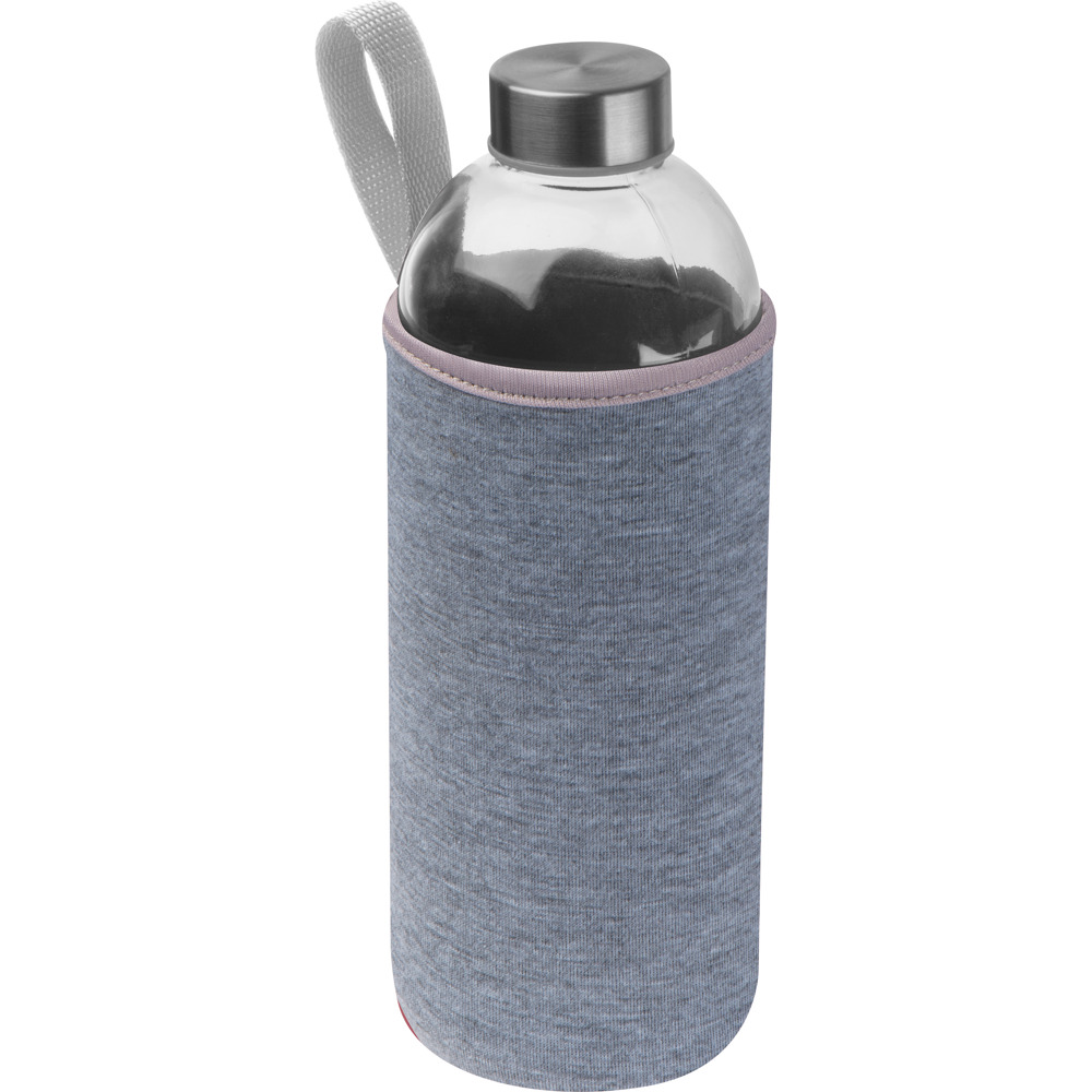 Drinkfles met neopreensleeve en inhoud van 1 liter - voor bedrijven en relatiegeschenken - zilvergrijs