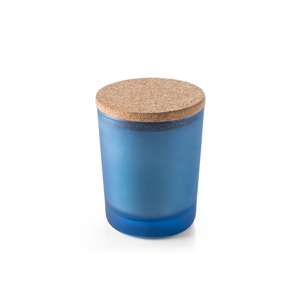 DUVAL. Aromatische kaars in glazen beker met houten deksel 180 g - bedrukt of onbedrukt verkrijgbaar - blauw