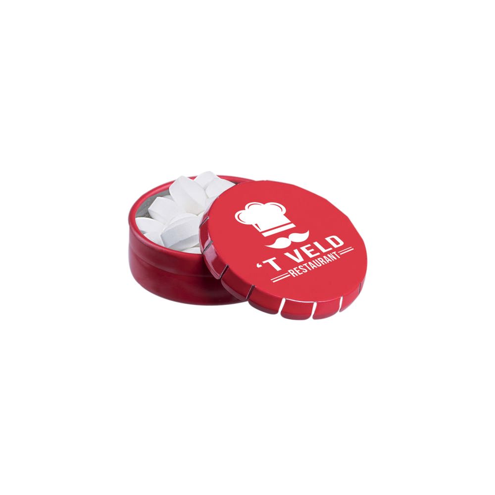 Super mini clic-clac blikje gevuld met pepermunt - kopen of bedrukken - Rood