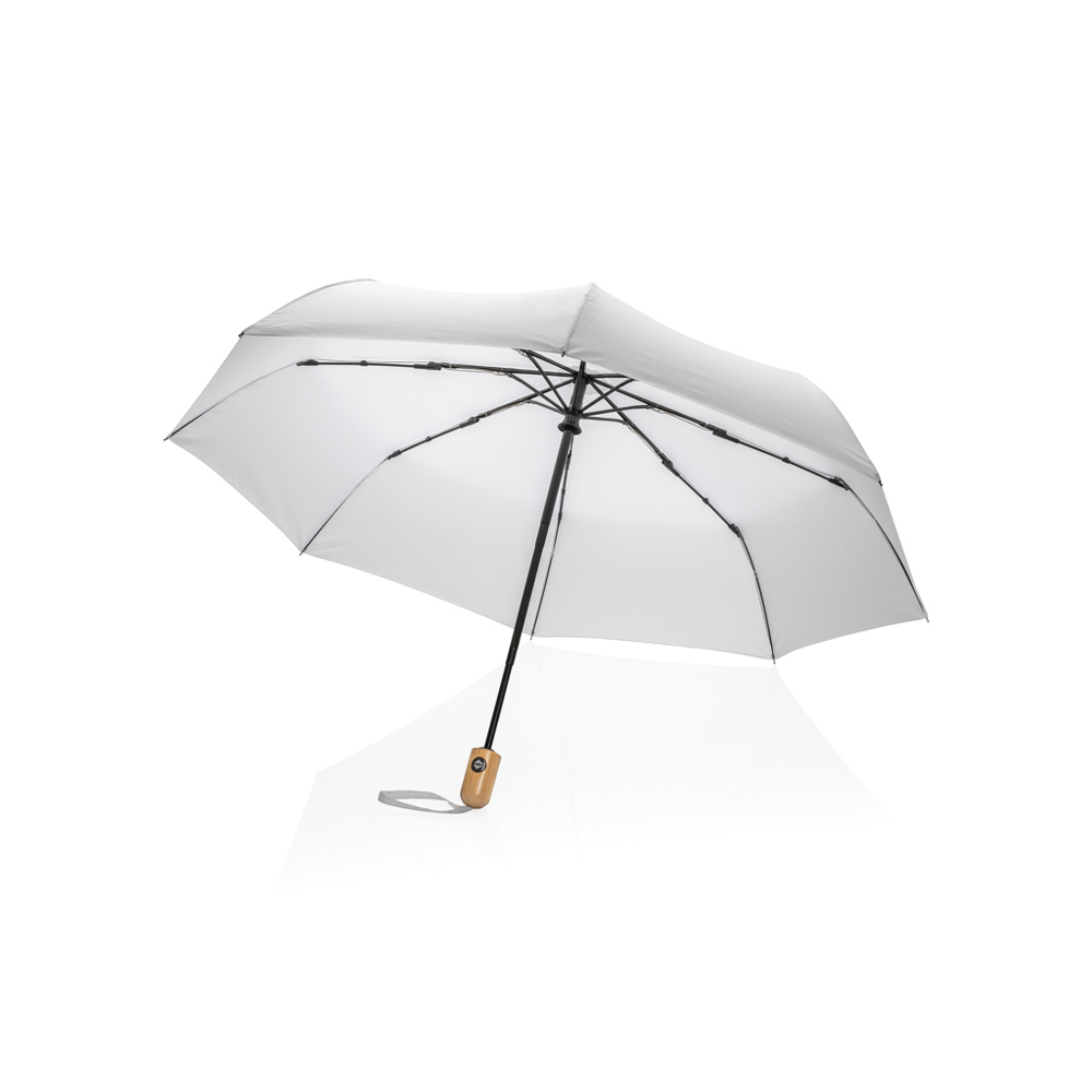 21" Impact AWARE™ RPET 190T bamboe auto open/dicht paraplu - met logo of onbedrukt bestellen - wit (± PMS White)