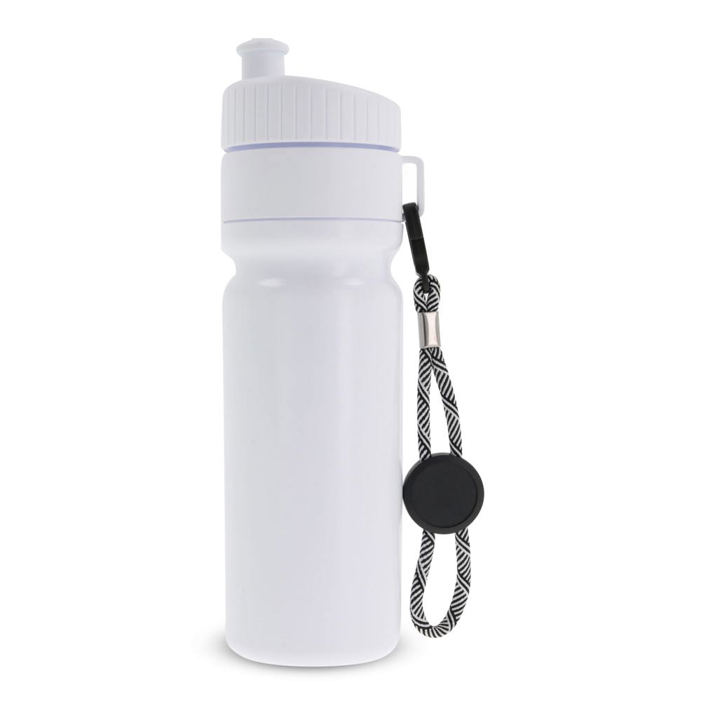 Sportbidon met rand en koord 750ml - met logo of onbedrukt bestellen - Wit / Wit