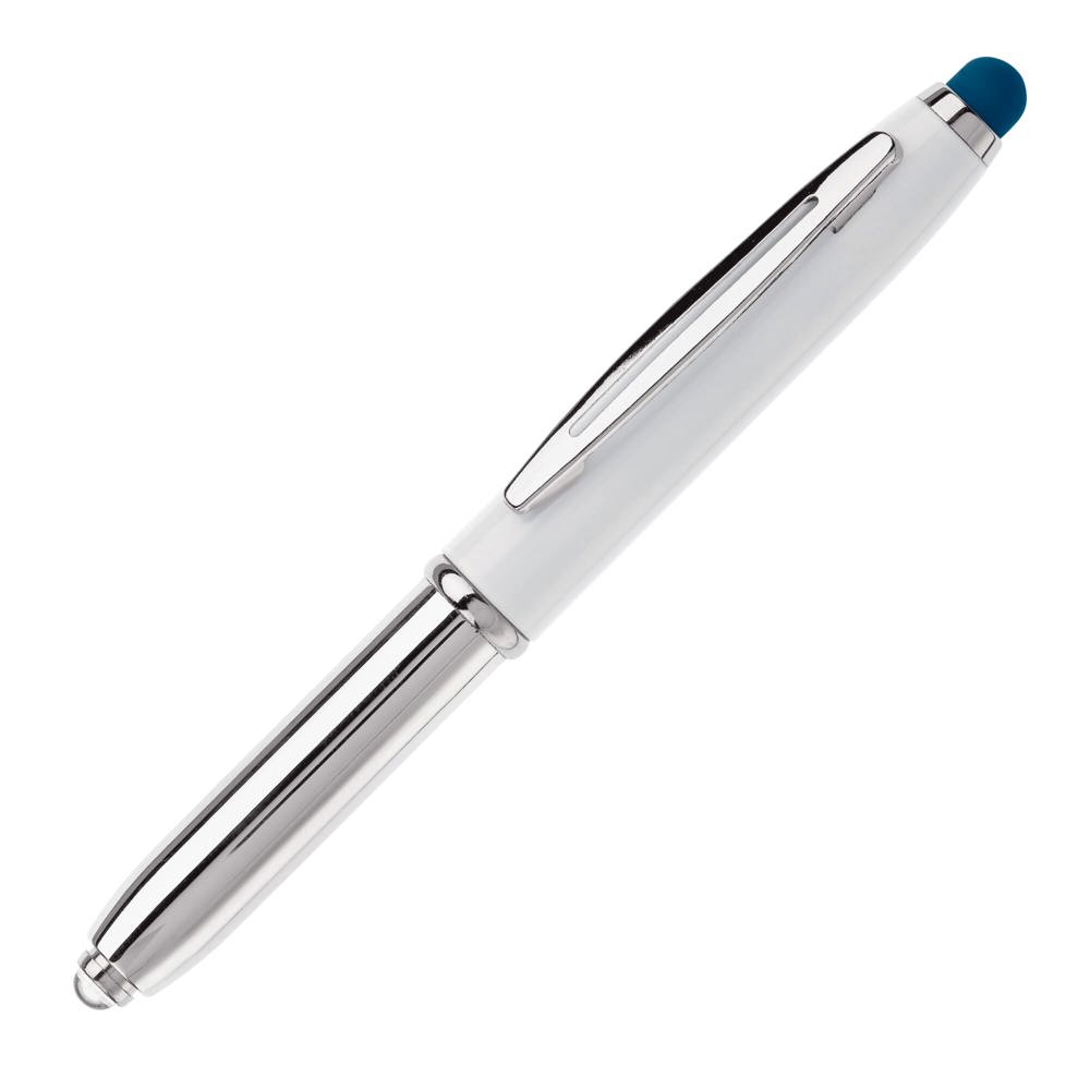 Balpen Shine stylus metaal - kopen of bedrukken - Wit / Donkerblauw
