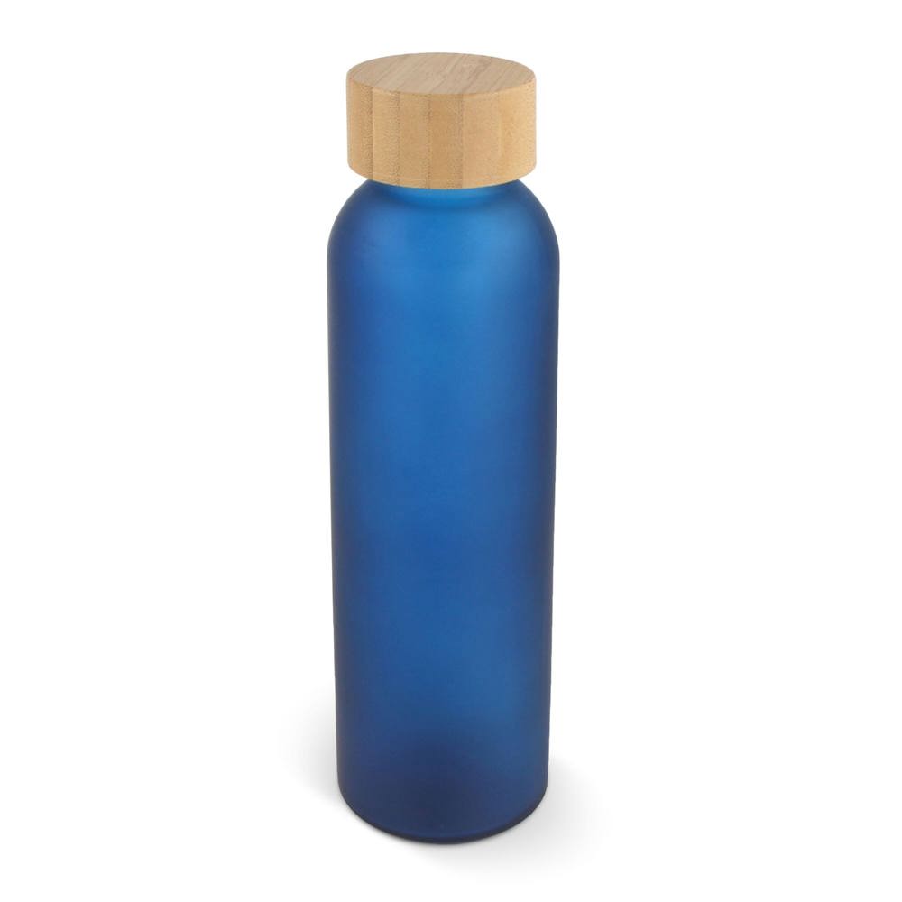 Waterfles glas & bamboe 500ml - bedrukt of onbedrukt verkrijgbaar - Donkerblauw