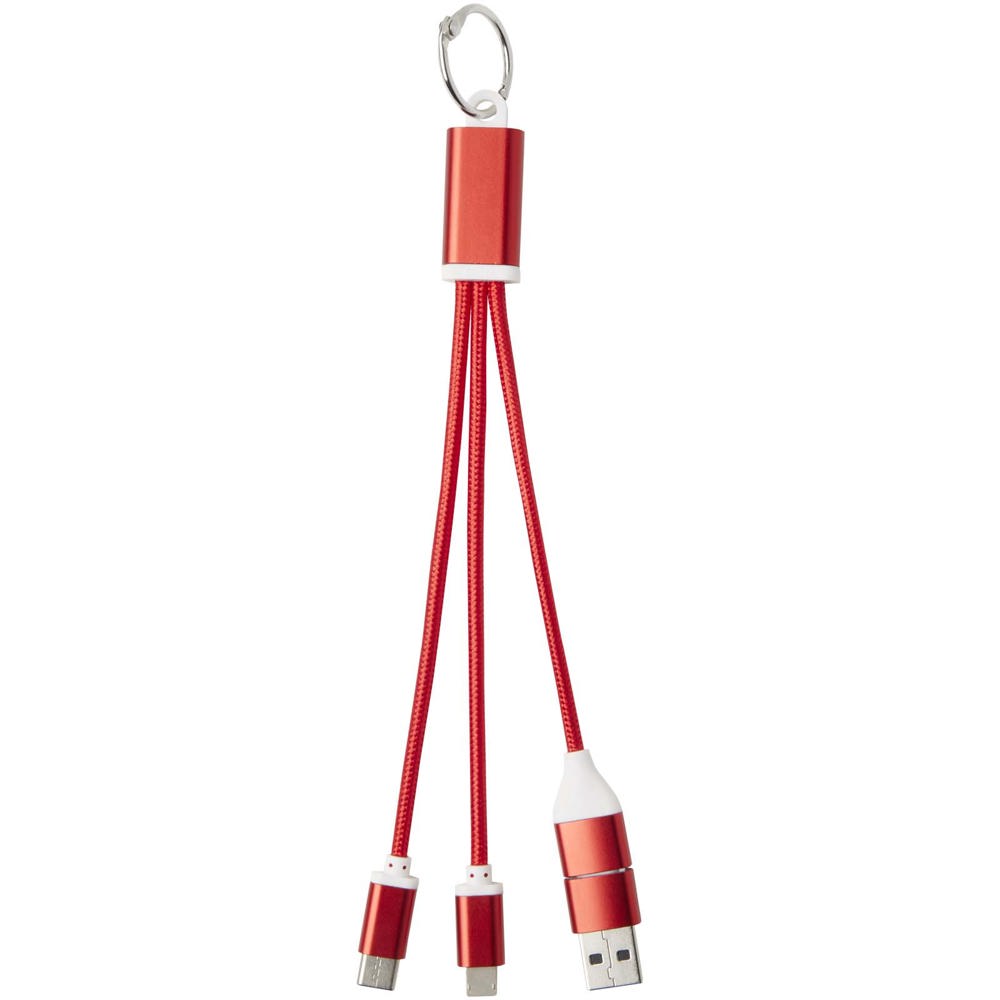Metal 4-in-1 oplaadkabel van gerecycled aluminium met sleutelhanger