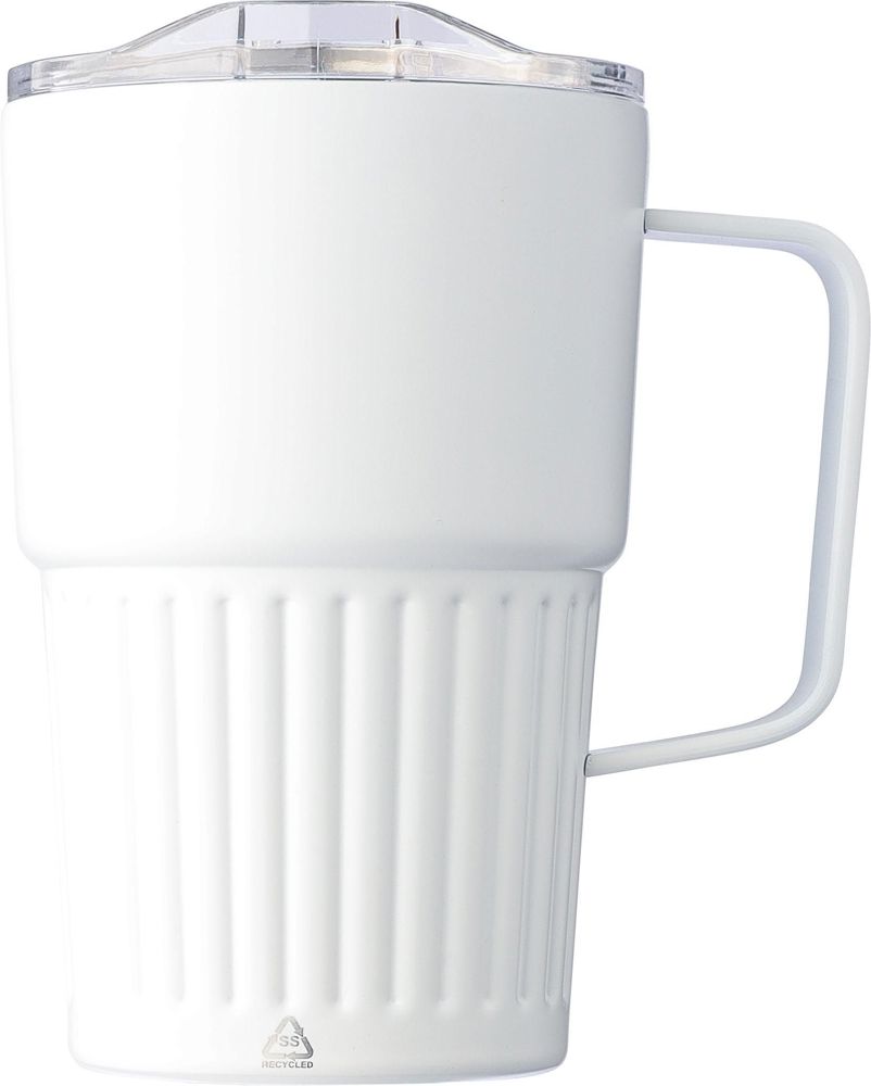 Gerecyclede roestvrijstalen to go mok (450 ml) Calo - met logo of onbedrukt bestellen - Wit