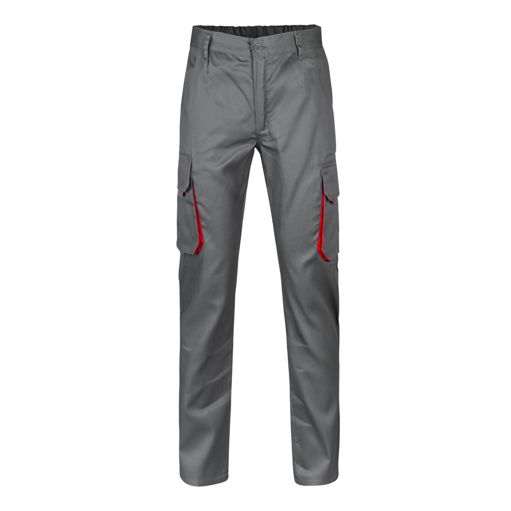 VL HYPNOS. Tweekleurige keperstof broek met meerdere zakken (200g/m²), van katoen (35%) en polyester (65%) - grijs, rood