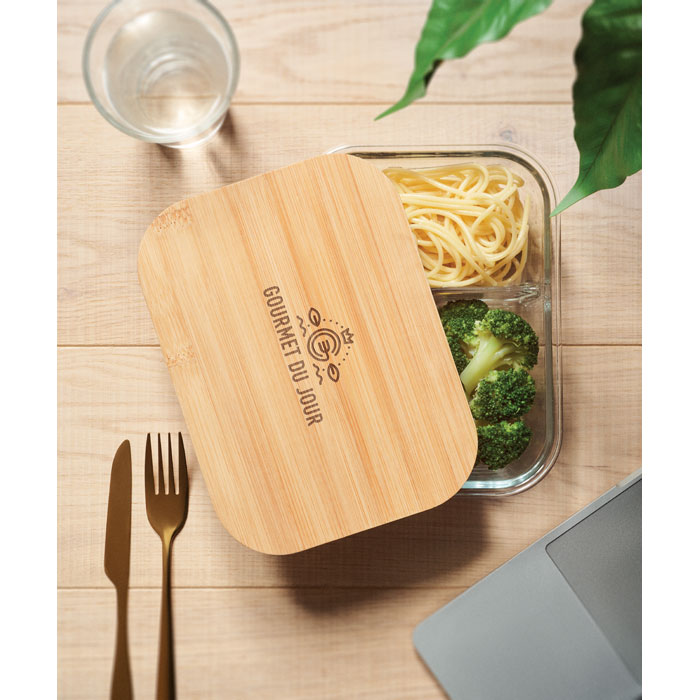 TUNDRA 3 - Glazen lunchbox bamboe deksel - voor bedrijven en relatiegeschenken