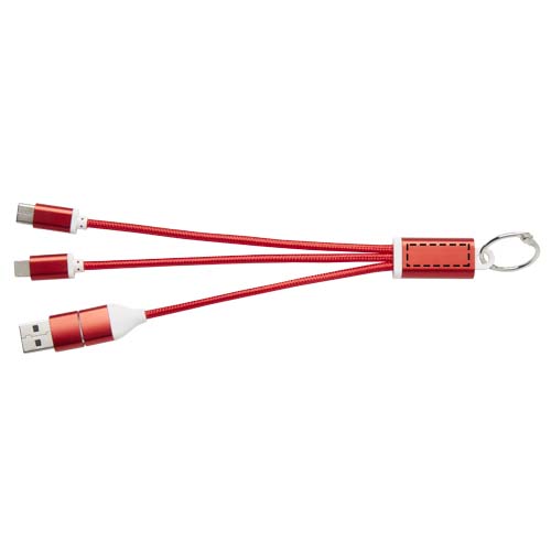 Metal 4-in-1 oplaadkabel van gerecycled aluminium met sleutelhanger