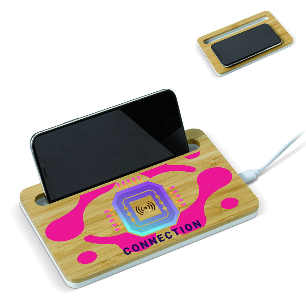 Draadloos oplaadstation bamboe 5W - voor bedrijven en relatiegeschenken