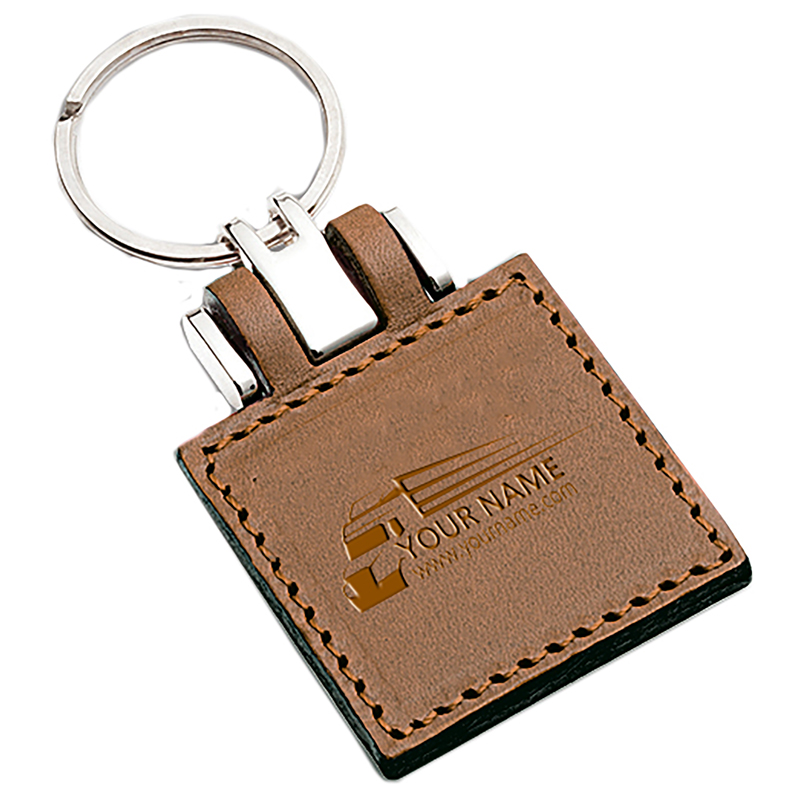 Sleutelhanger P02628, Kunstleder - bedrukt of onbedrukt verkrijgbaar - Cognac